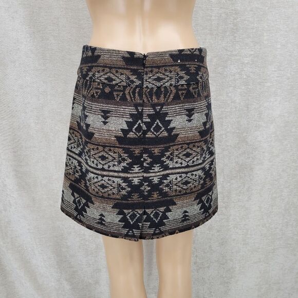 Dalia Collection Aztec Mini Skirt Black Brown Gray Western Boho - Picture 4 of 8